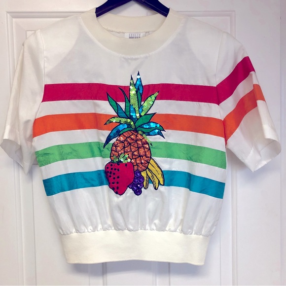 Leslie Fay Tops - Designer Leslie Fay unique colourful top with beads - Size S